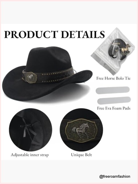 Western Cowboy Hat with Horse Bolo Tie, Suede Cattleman Hat, Unisex main image 6